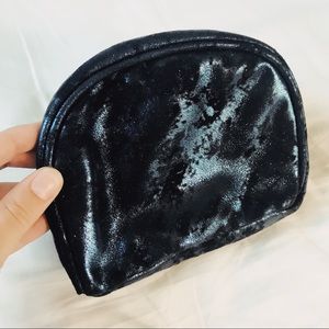 Black & Blue Crushed Velvet Zip Makeup Bag